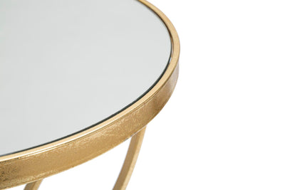 Tavolino rotondo moderno in metallo dorato piano con specchio cm Ø 35x60h