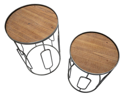 Set da 2 tavolino tondo industrial in legno e metallo