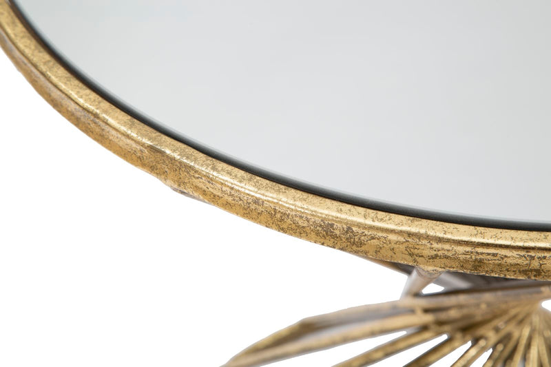 Tavolino da salotto moderno tondo in metallo colore anticato piano con specchio cm Ø 42x50h