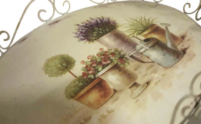 Tavolino ovale da giardino in ferro bianco pieghevole con stampa cm 68x44x80h