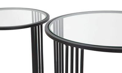 Set da 2 tavolino tondo da salotto in metallo antracite piano in vetro
