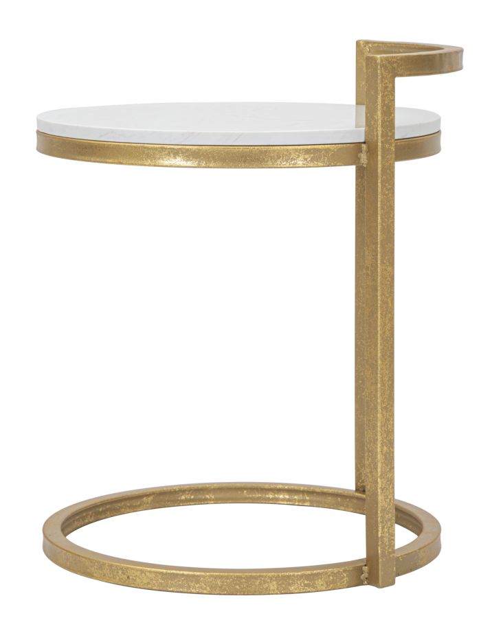 Tavolino tondo da salotto basso in metallo colore oro piano effetto marmo cm 40x43x50h