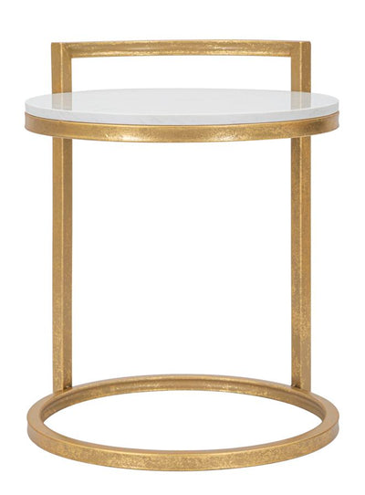 Tavolino tondo da salotto basso in metallo colore oro piano effetto marmo cm 40x43x50h