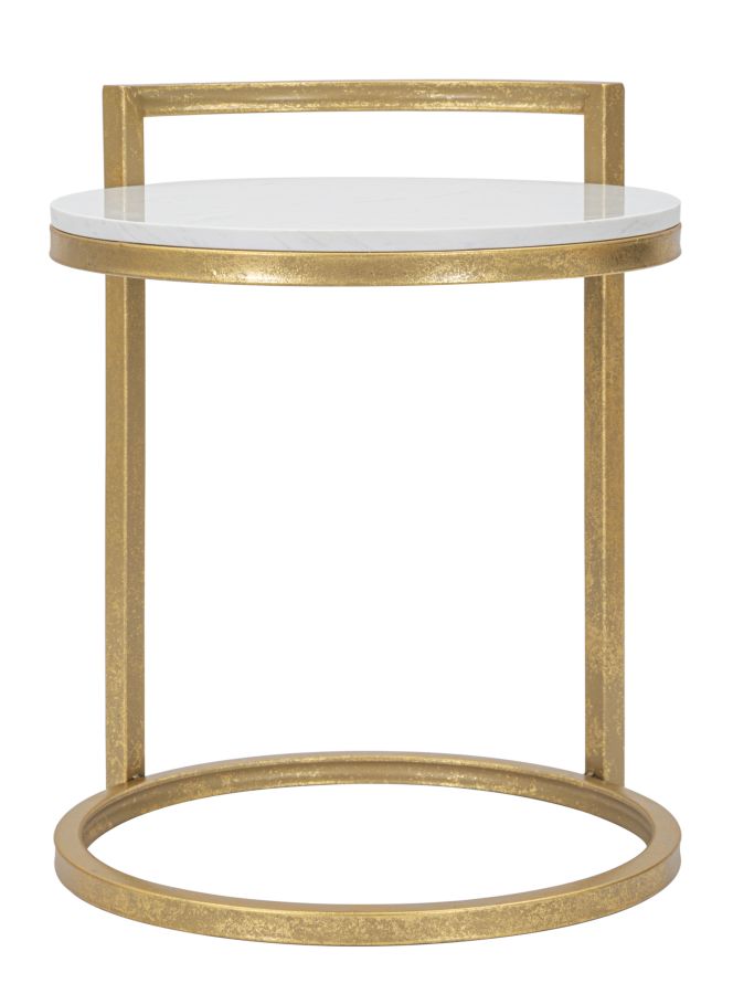 Tavolino tondo da salotto basso in metallo colore oro piano effetto marmo cm 40x43x50h