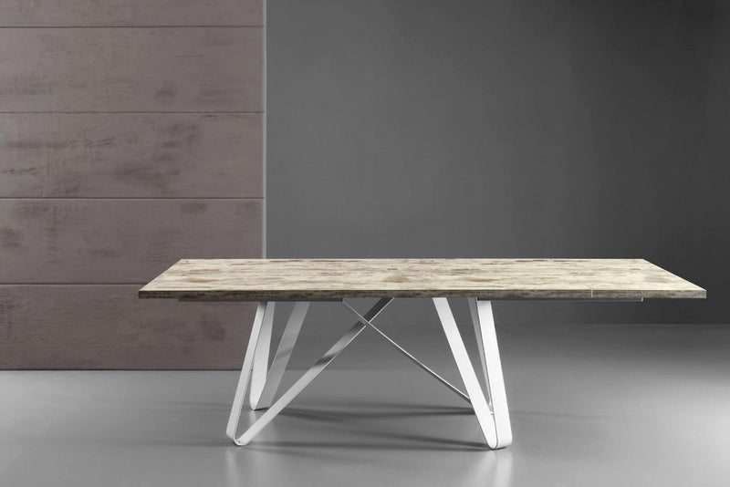 tavolo struttura metallo bianco opaco RAL 9003 piano laminato vintage 026-piano-laminato-vintage 026