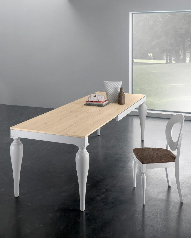 tavolo allungabile classico da pranzo struttura frassino tinto quercia piano laminato quercia