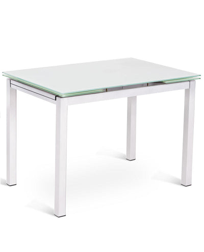 Baud - Tavolo da pranzo allungabile con piano in vetro bianco cm 75x110/170x75h