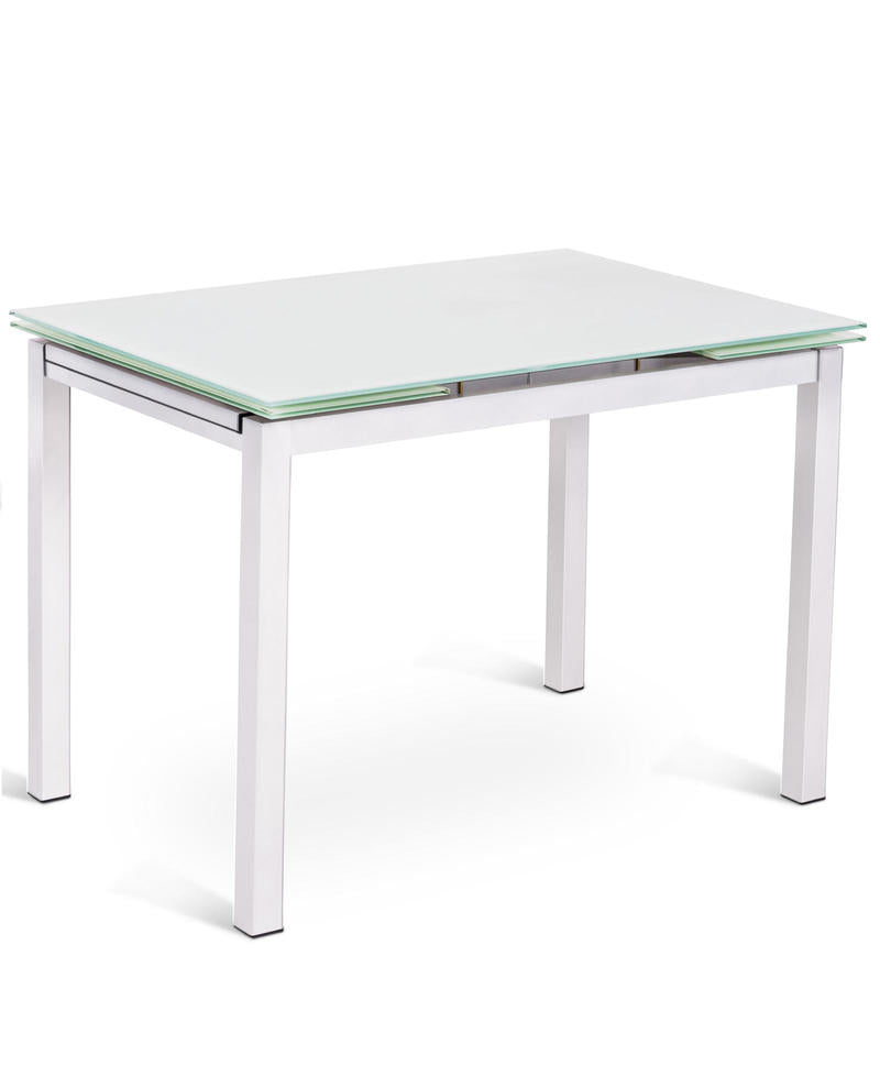 Baud - Tavolo da pranzo allungabile con piano in vetro bianco cm 75x110/170x75h