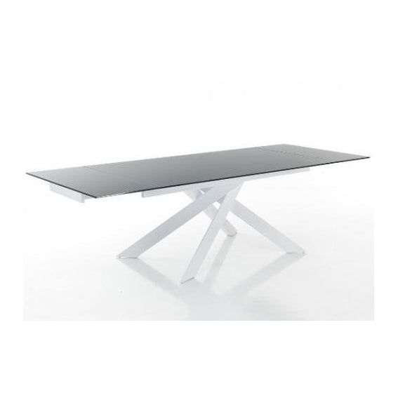 Tavolo da pranzo gambe incrociate in acciaio piano in vetro cm 160/240x90x75h - vari colori