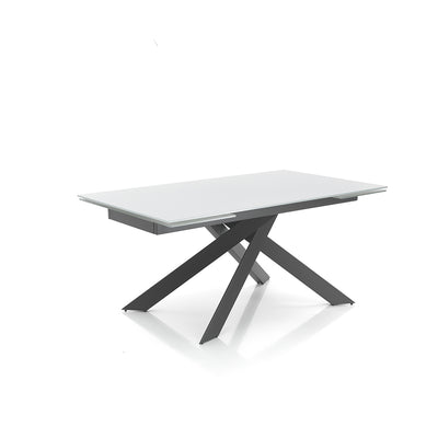 Tavolo da pranzo gambe incrociate in acciaio piano in vetro cm 160/240x90x75h - vari colori