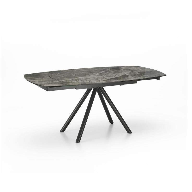 Tavolo moderno allungabile gambe in metallo piano in ceramica e vetro effetto marmo cm 120/180x90x76h