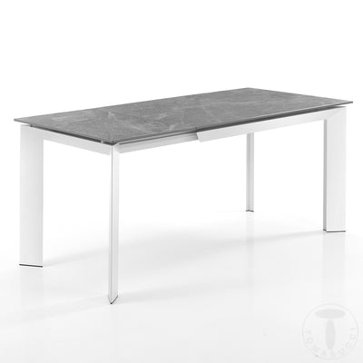 Tavolo da pranzo allungabile in metallo piano in ceramica finitura marmo cm 120/170x80x76h