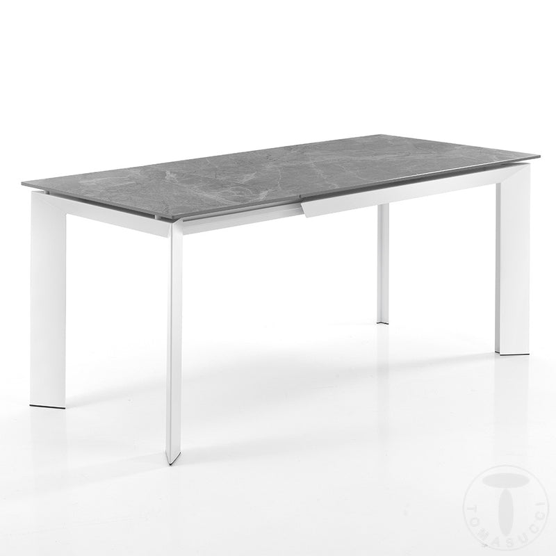 Tavolo da pranzo allungabile in metallo piano in ceramica finitura marmo cm 120/170x80x76h