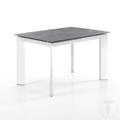 Tavolo da pranzo allungabile in metallo piano in ceramica finitura marmo cm 120/170x80x76h