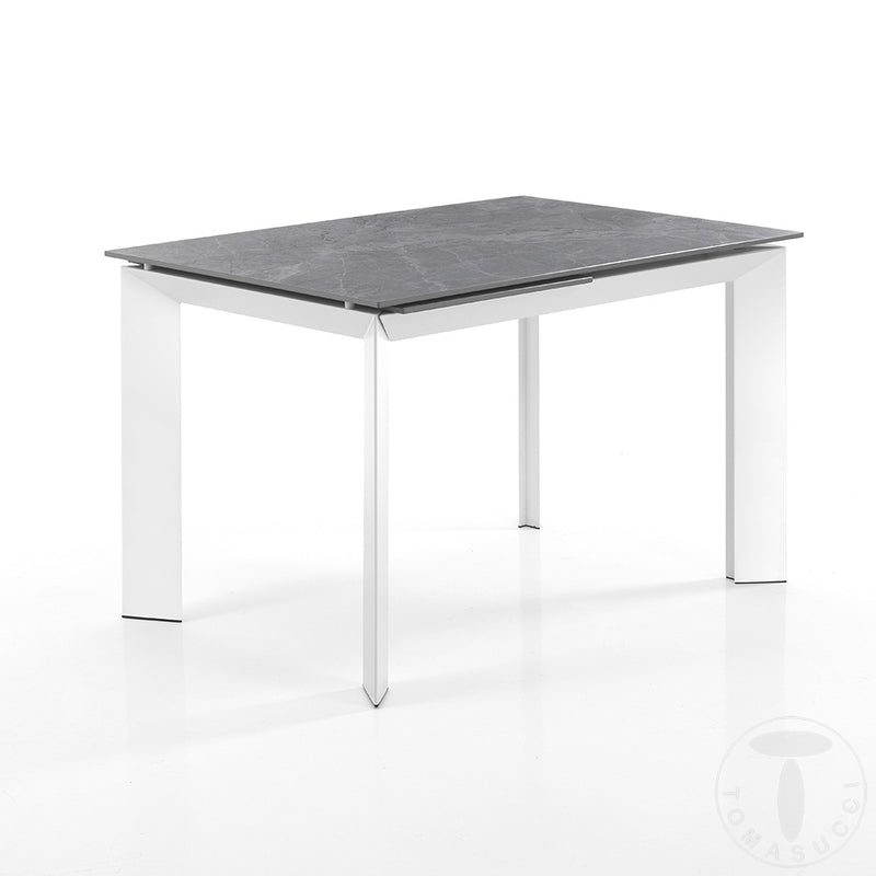 Tavolo da pranzo allungabile in metallo piano in ceramica finitura marmo cm 120/170x80x76h