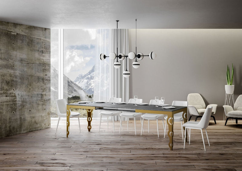 tavolo allungabile design gambe oro piano cemento