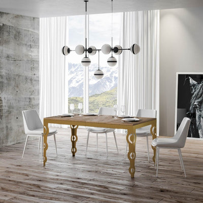 tavolo allungabile design gambe oro piano quercia