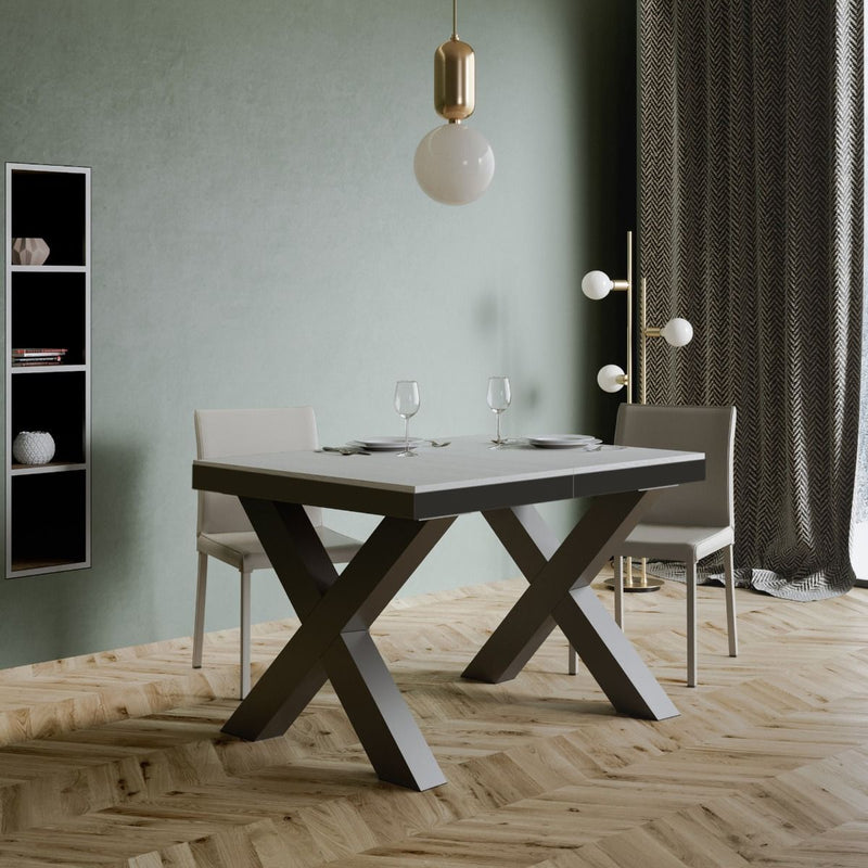 tavolo allungabile gambe in metallo piano in legno bianco