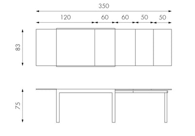 Tavolo da pranzo piano in vetro struttura in metallo bianco cm 83x120/350x75h