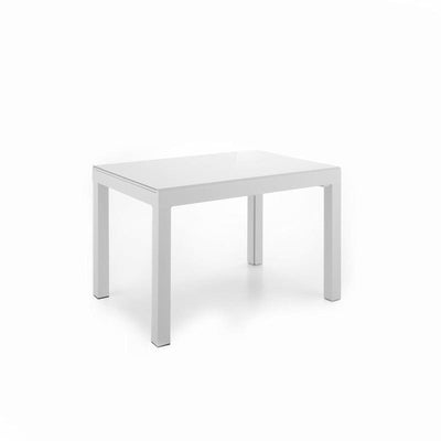 Tavolo da pranzo piano in vetro struttura in metallo bianco cm 83x120/350x75h