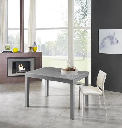 Tavolo allungabile moderno con piano in vetro colore grigio cm 83x120/350x75h