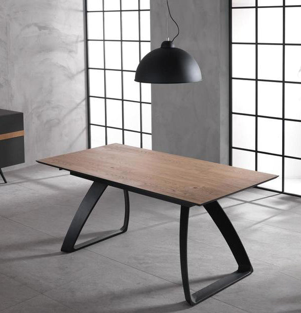 Tavolo da pranzo allungabile moderno gambe in metallo piano in legno cm 170/270x90x76h