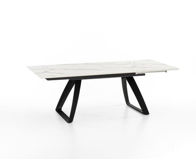 Tavolo design allungabile in metallo con piano in legno effetto marmo calacatta cm 170/270x90x76h