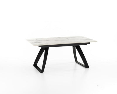 Tavolo design allungabile in metallo con piano in legno effetto marmo calacatta cm 170/270x90x76h