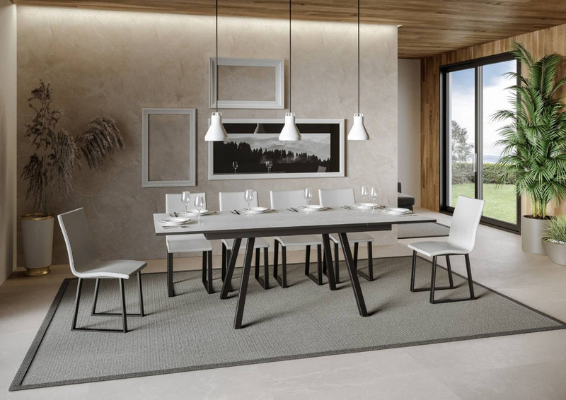 tavolo moderno da pranzo gambe in metallo piano in legno bianco frassino