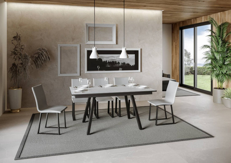 tavolo moderno da pranzo gambe in metallo piano in legno bianco frassino