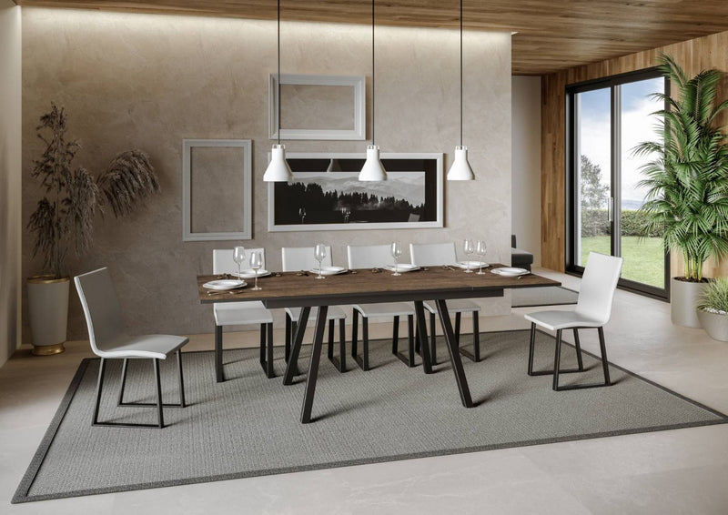tavolo moderno da pranzo gambe in metallo piano in legno noce