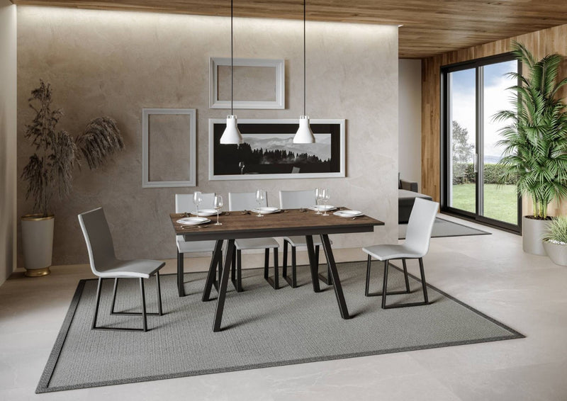 tavolo moderno da pranzo gambe in metallo piano in legno noce