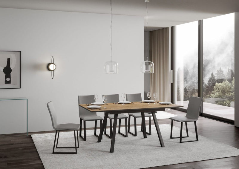 tavolo moderno da pranzo gambe in metallo piano in legno quercia