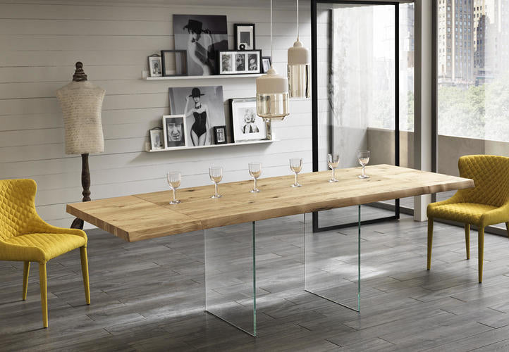 Tavolo moderno allungabile gambe in vetro piano in legno rovere - varie misure