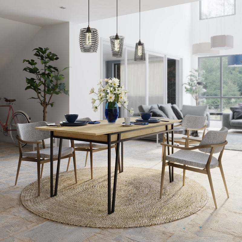Tavolo design allungabile apertura centrale in legno e metallo cm 132/170x80x76h- vari colori