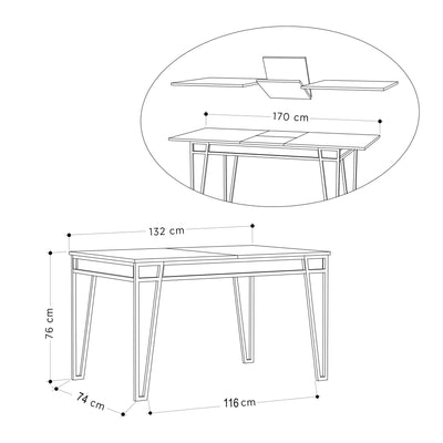 Tavolo design allungabile apertura centrale in legno e metallo cm 132/170x80x76h- vari colori