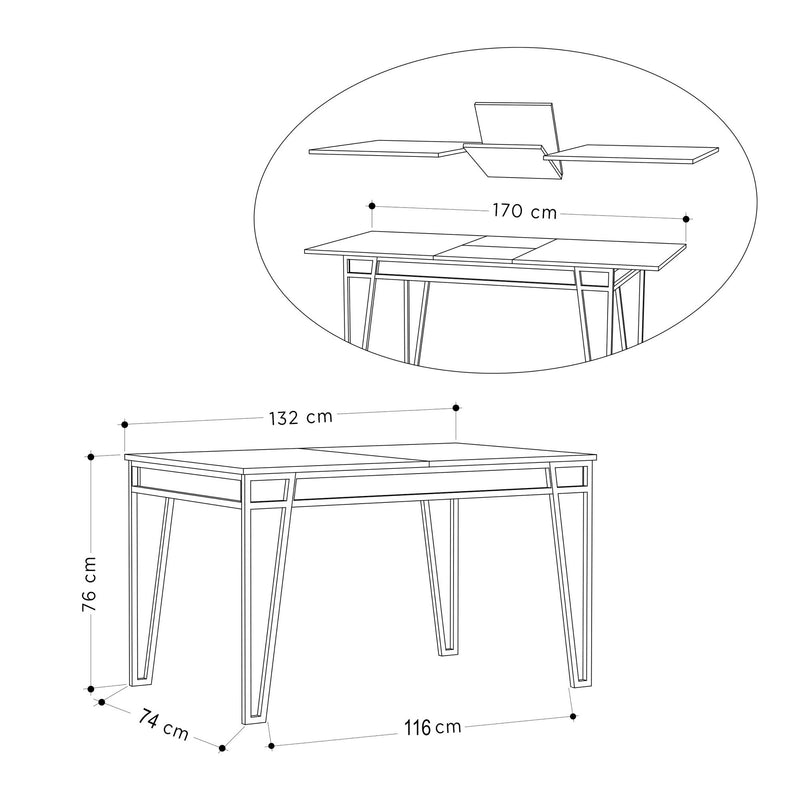 Tavolo design allungabile apertura centrale in legno e metallo cm 132/170x80x76h- vari colori