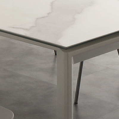 tavolo moderno design con piano in vetro ceramica colore marmo bianco