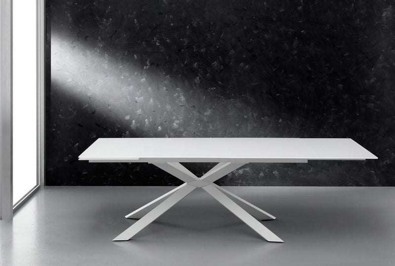 tavolo allungabile struttura metallo bianco opaco RAL 9003  piano vetro extrawhite serigrafato bianco - 011