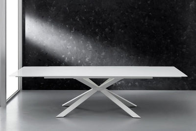 tavolo allungabile struttura metallo bianco opaco RAL 9003  piano vetro extrawhite serigrafato bianco - 011