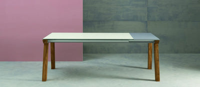 tavolo Genius struttura frassino tinto rovere slavonia 002 piano vetro ceramicato oxide bianco 164