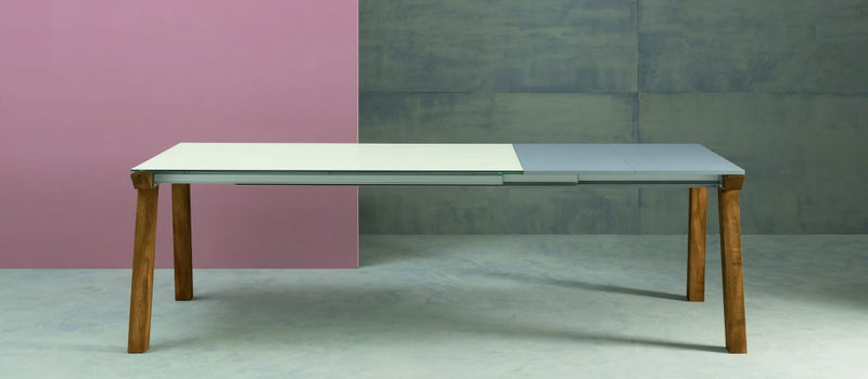 tavolo Genius struttura frassino tinto rovere slavonia 002 piano vetro ceramicato oxide bianco 164