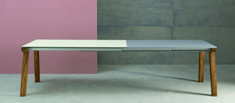 tavolo Genius struttura frassino tinto rovere slavonia 002 piano vetro ceramicato oxide bianco 164