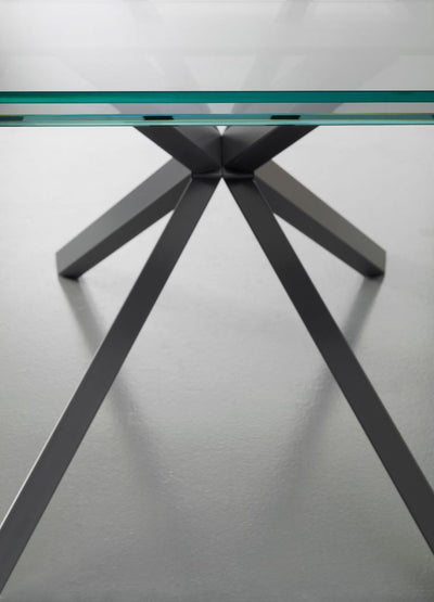 tavolo struttura metallo grigio ardesia RAL 7015  piano vetro extrachiaro trasparente 032