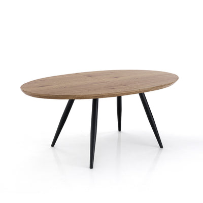 Tavolo allungabile con piano ovale in legno e gambe oblique in metallo cm 160/200x93x75h