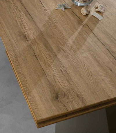 tavolo pechino base in metallo grigio quarzo RAL-7039 piano laminato tavolato quercia