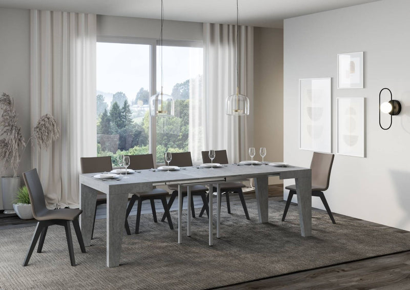 tavolo quadrato allungabile da pranzo in legno cemento