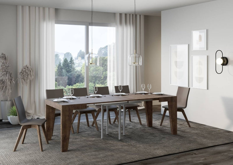 tavolo quadrato allungabile da pranzo in legno noce