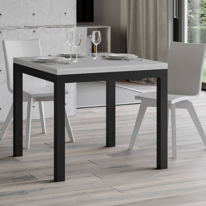 tavolo moderno allungabile quadrato piano bianco frassino gambe in metallo