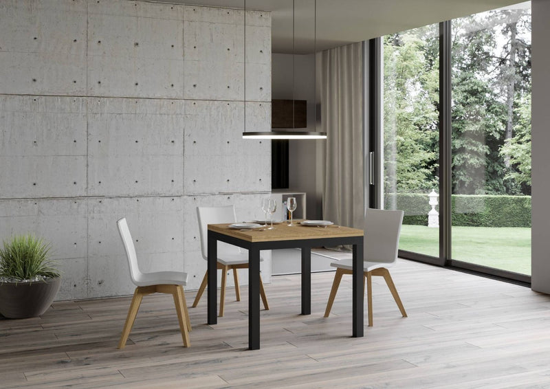 tavolo moderno allungabile quadrato piano quercia gambe in metallo